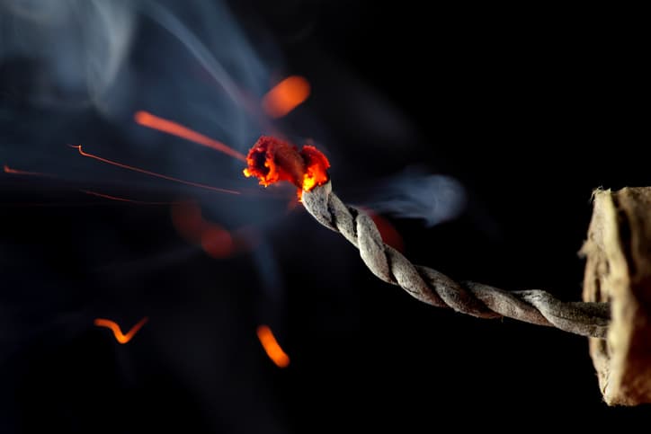 Firecracker, powder keg, fuse explosion