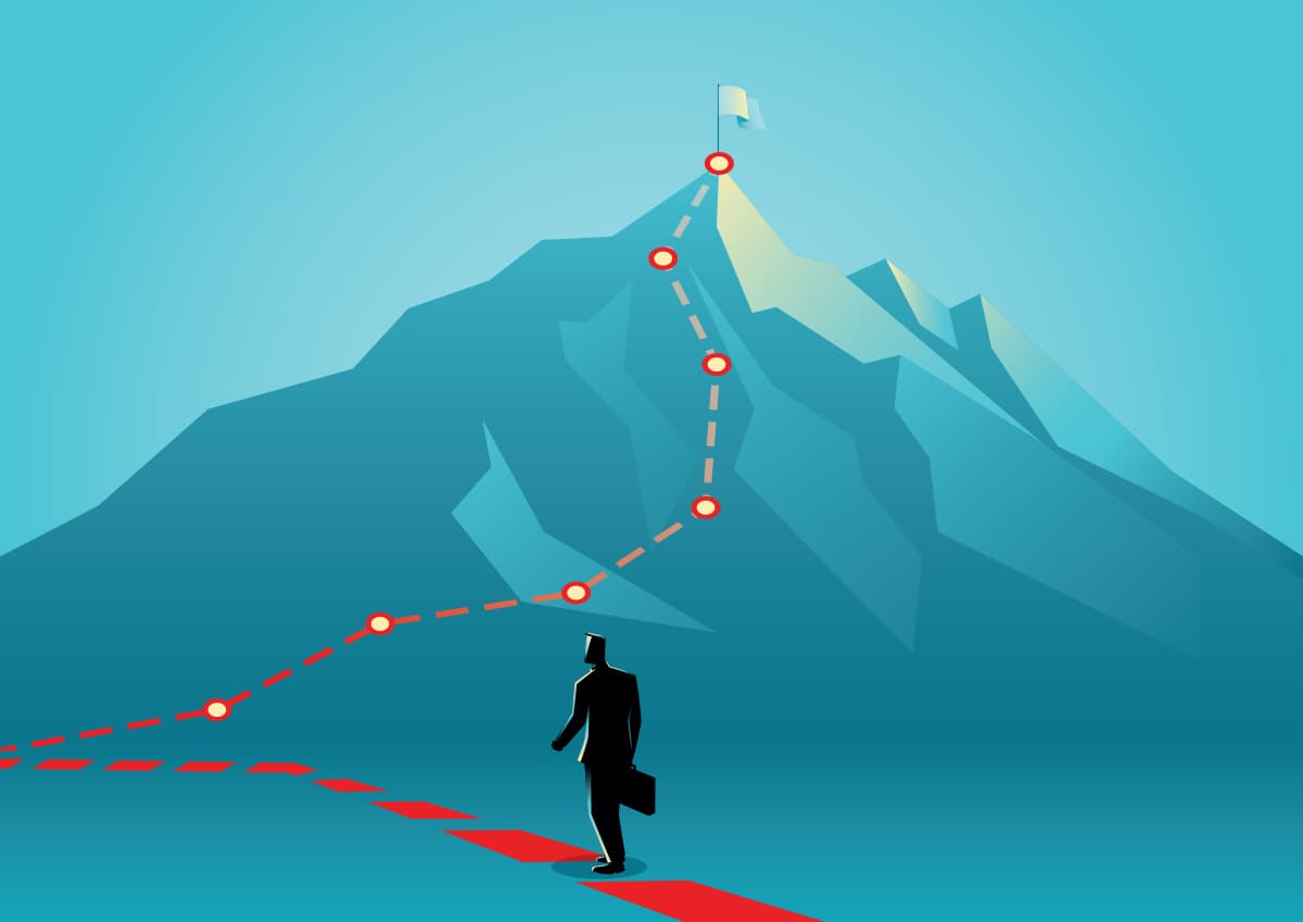 Illustration of businessman climbing a mountain