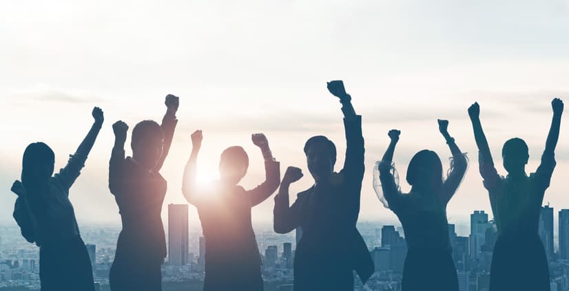 Silhouettes of happy businessperson. Success of business concept, team, success, spinout
