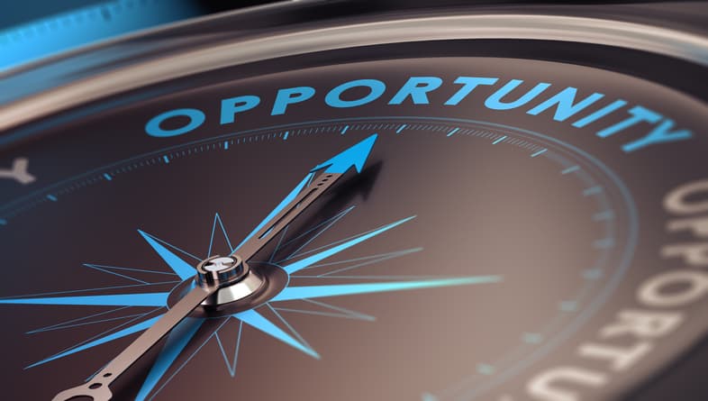 compass pointing to words opportunity