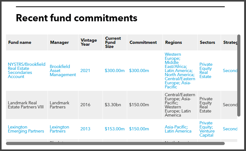NYSTRS secondaries commitments