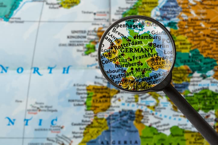 Map of germany under a magnifying glass