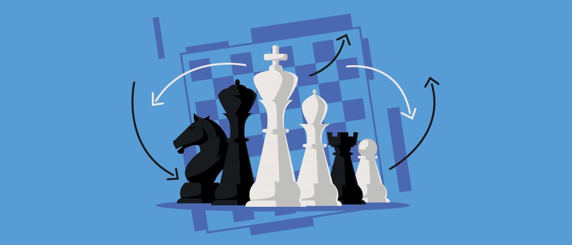 Chess pieces illustration blue background