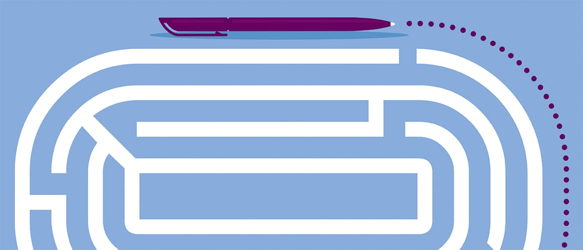 white maze blue background