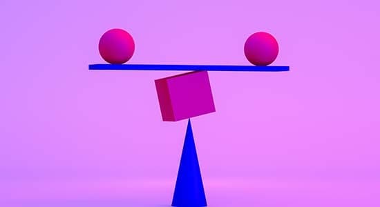 Rendering of balls balancing on a platform