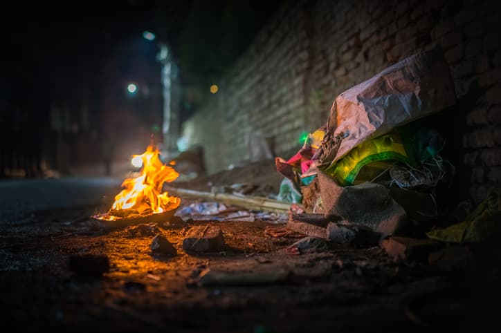 Garbage fire at night, fire, rubbish, riot, looting