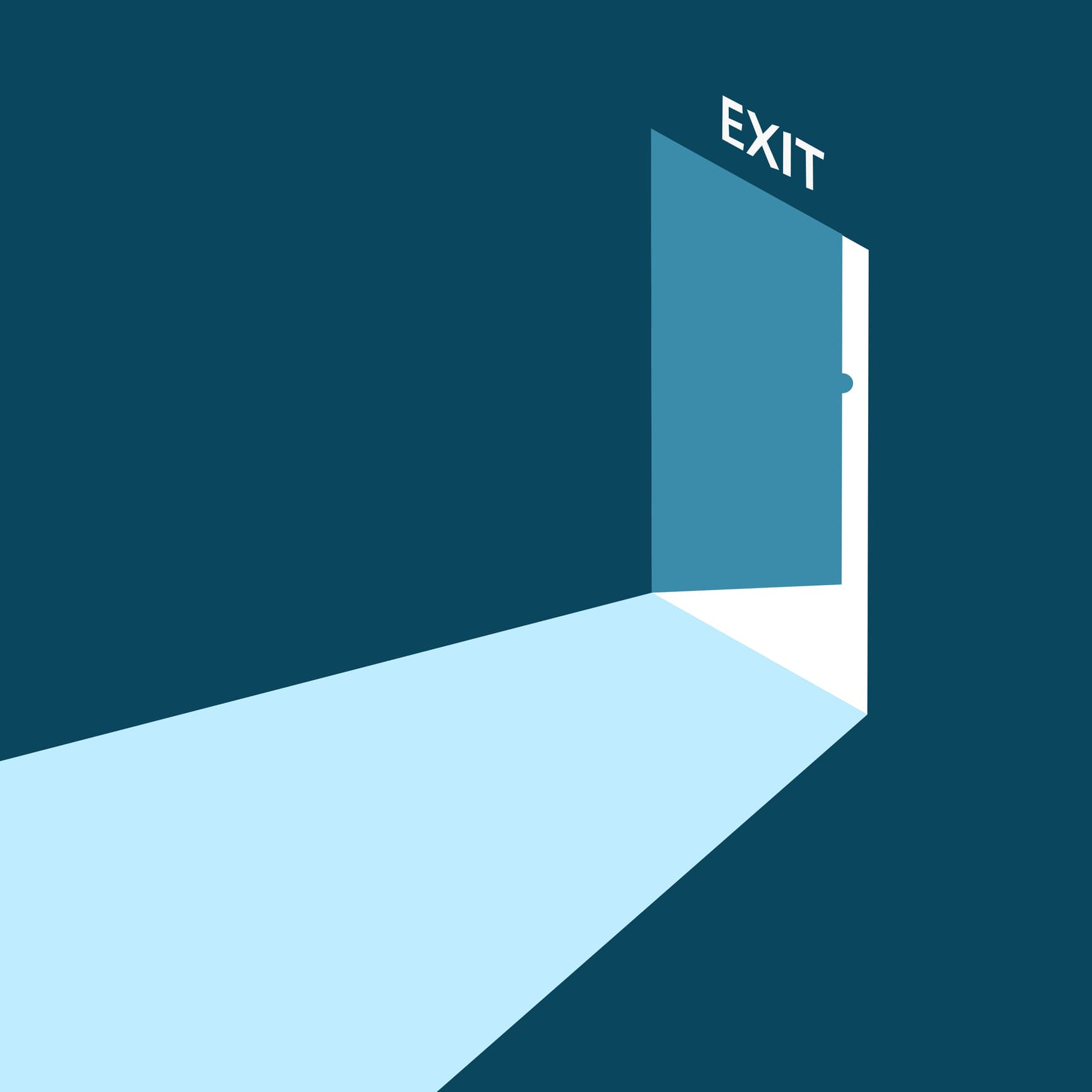 Graphic of an open exit door.