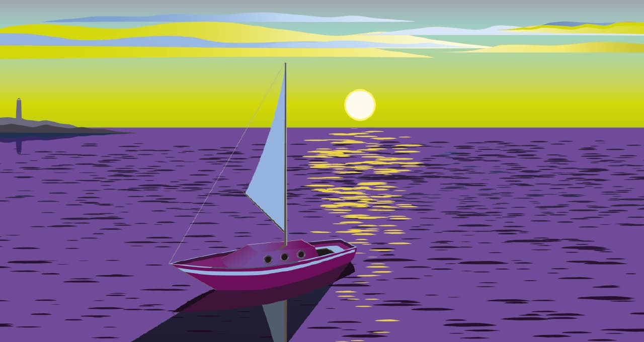 Sail boat sailing into the sunset