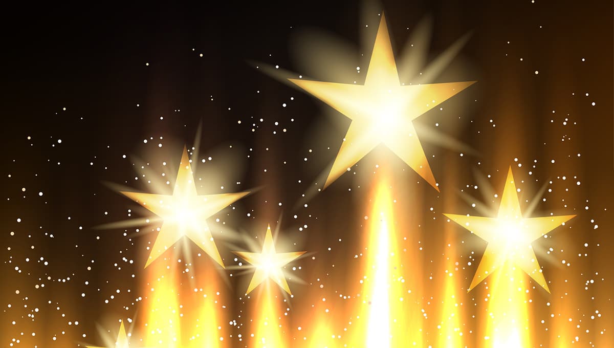 Hollywood Stars rise up to glory on gold background. Golden cinematography entertainment industry backdrop