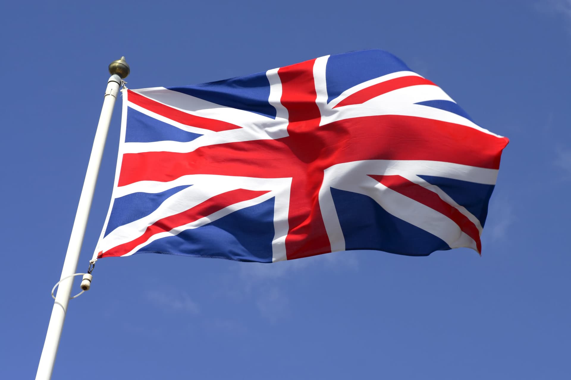 Union Jack flag with blue sky background
