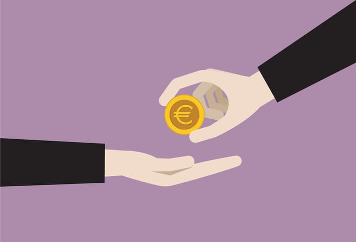 Businessman gives a Euro coin