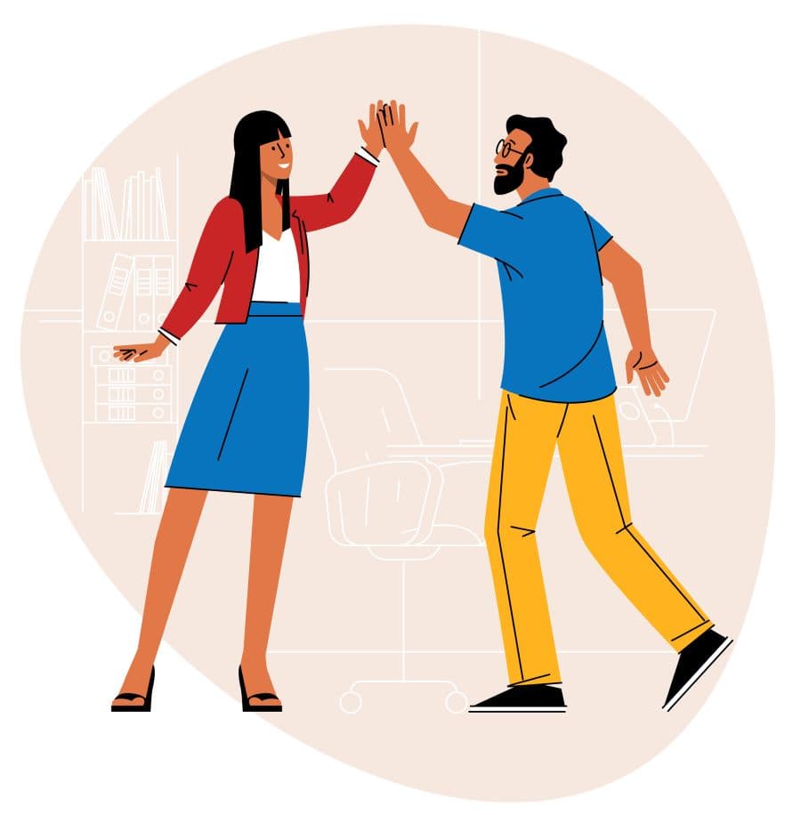 Illustration of man and woman giving each other a high five.