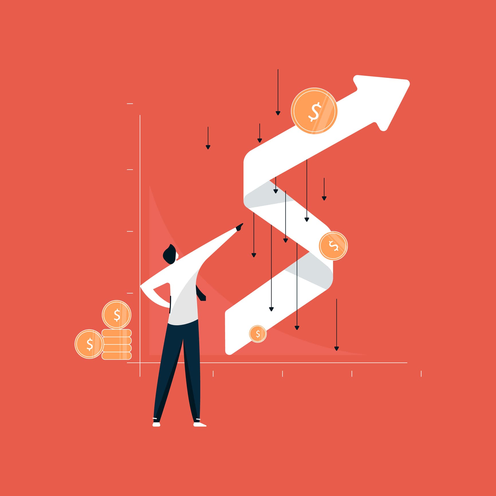An illustration of a businessman standing in front of a growth chart