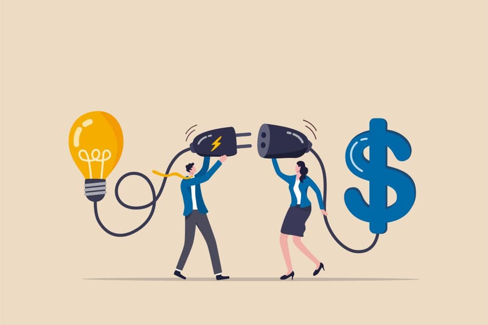 Photo illustrating concept of connecting money with an idea.