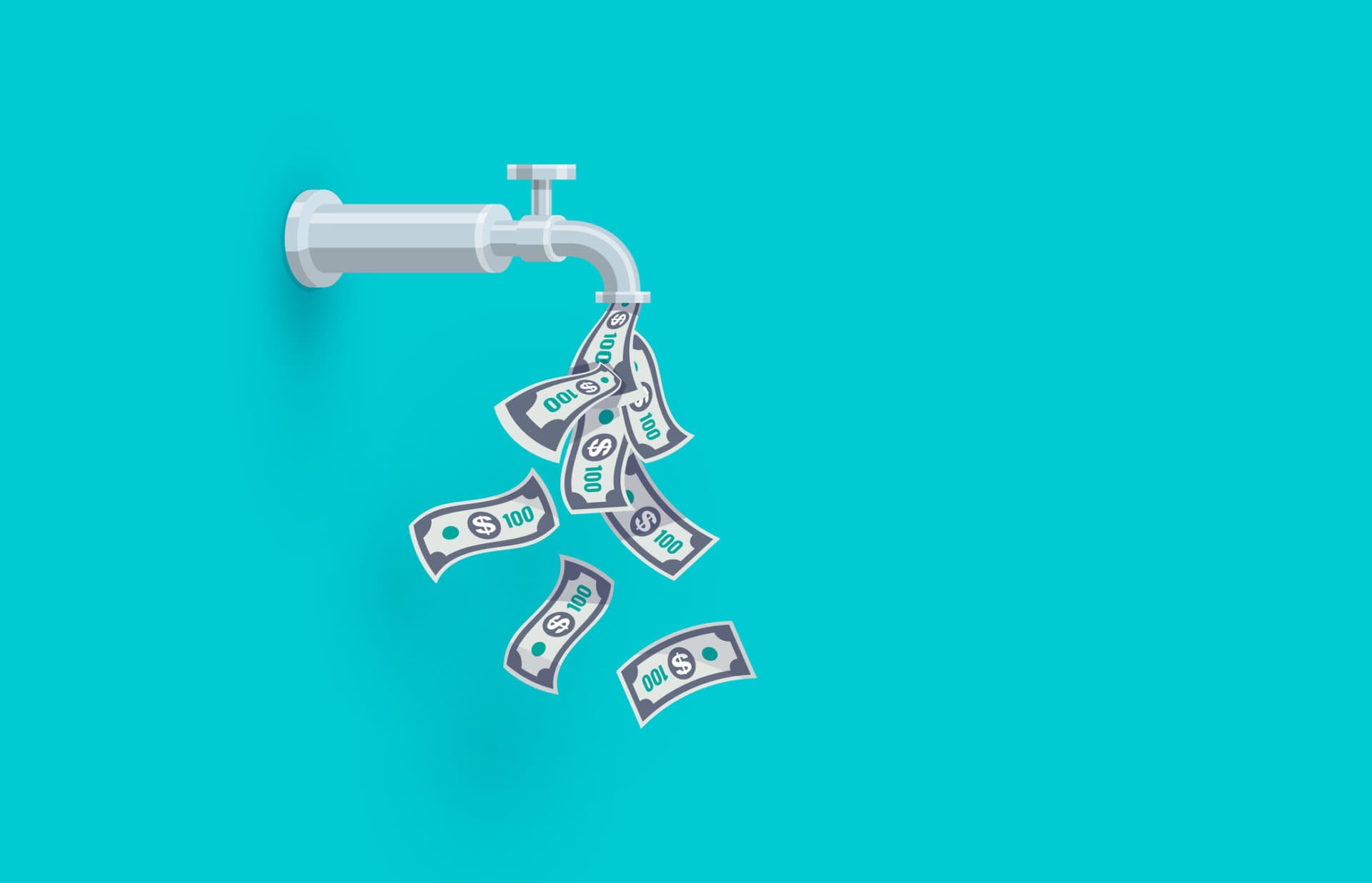 An illustration of cash coming out of a faucet.