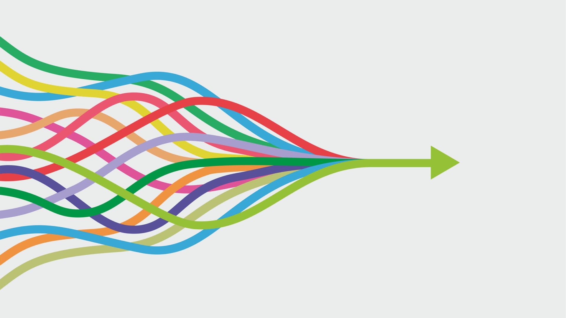 Colorful lines intertwined to form an arrow