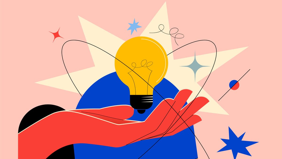 Photo of a hand under a floating lightbulb, representing new ideas, thoughts, and innovation.
