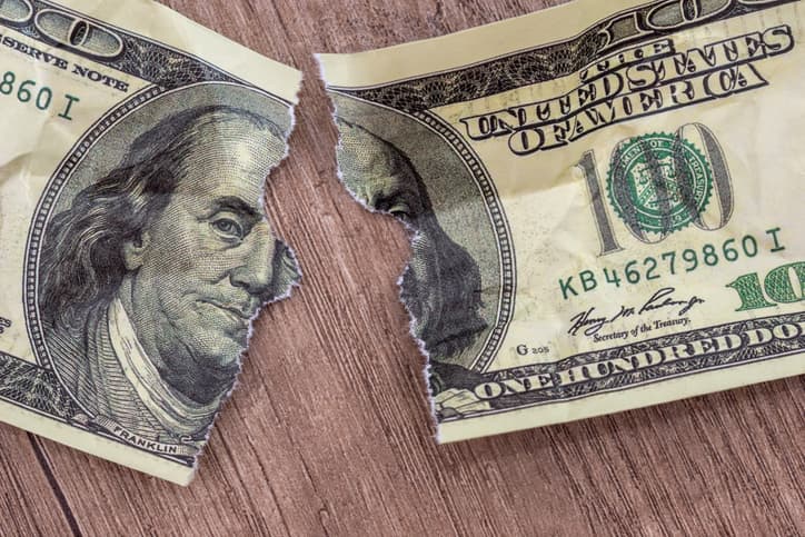 split US $100 bill