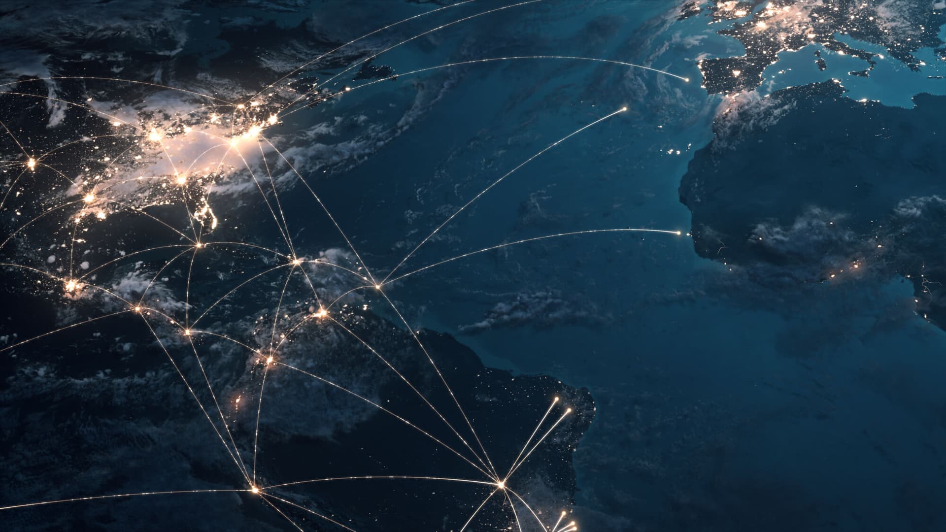 xpanding Global Connection Lines At Night - Global Business, Financial Network, Flight Routes