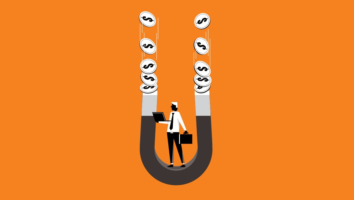 Emerging Managers report fundraising with a businessman in a money magnet