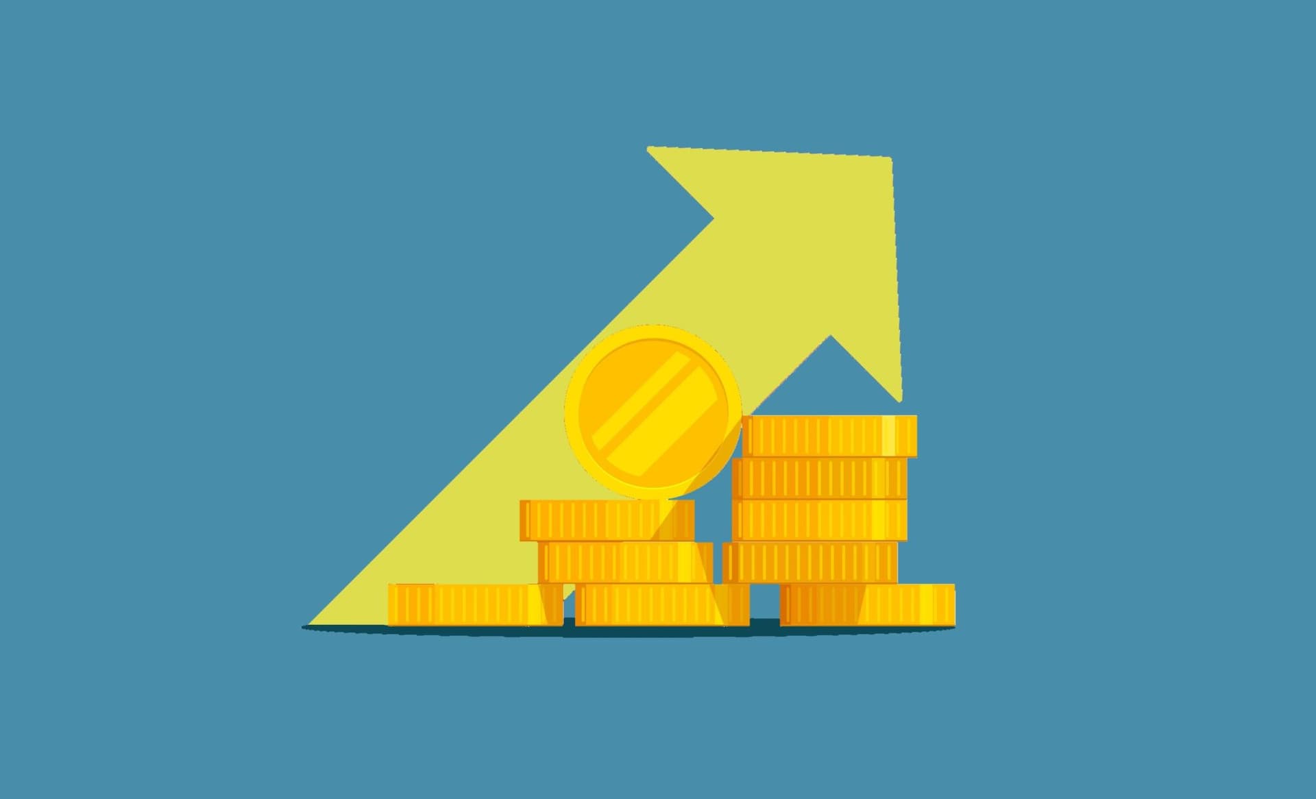 Illustration of an upward-pointing arrow behind a pile of gold coins. source
