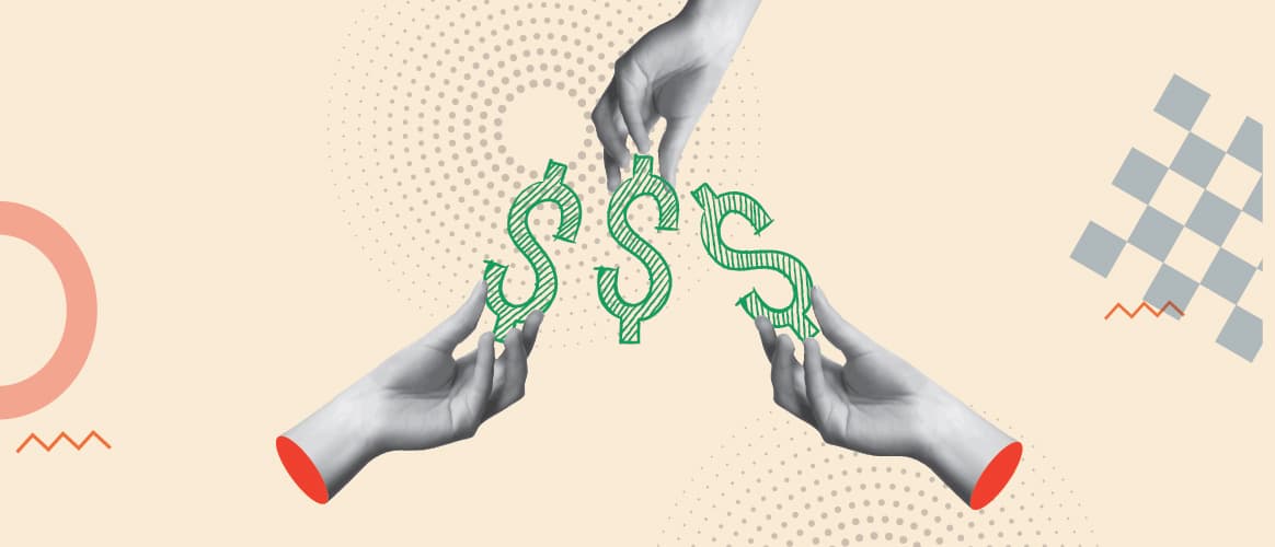 Dollar signs and hands