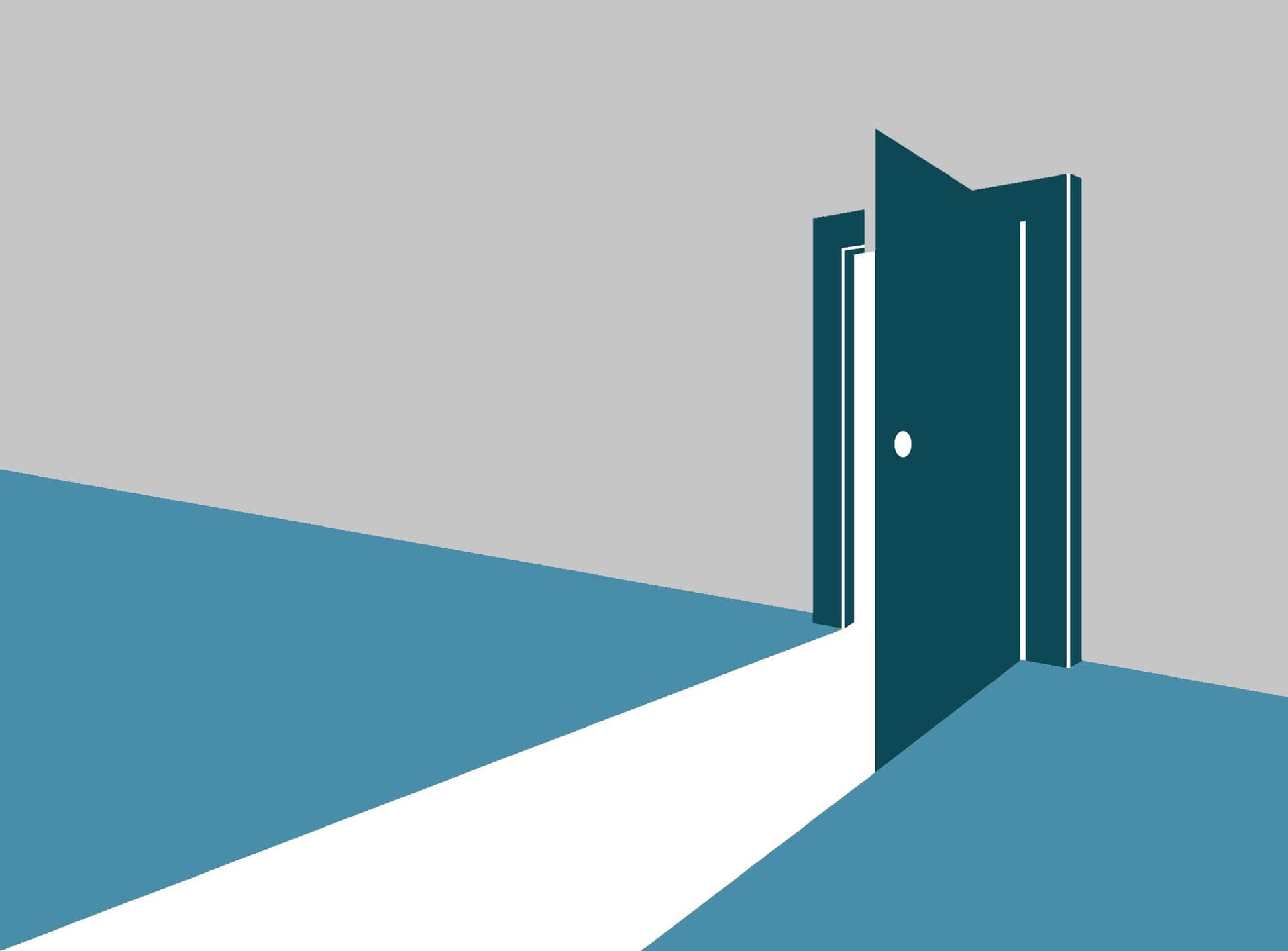 An illustration of an open blue door; open-end funds; open door