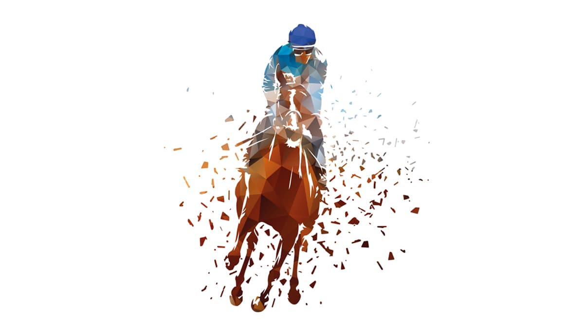 Polygonal illustration of a jockey on a racehorse