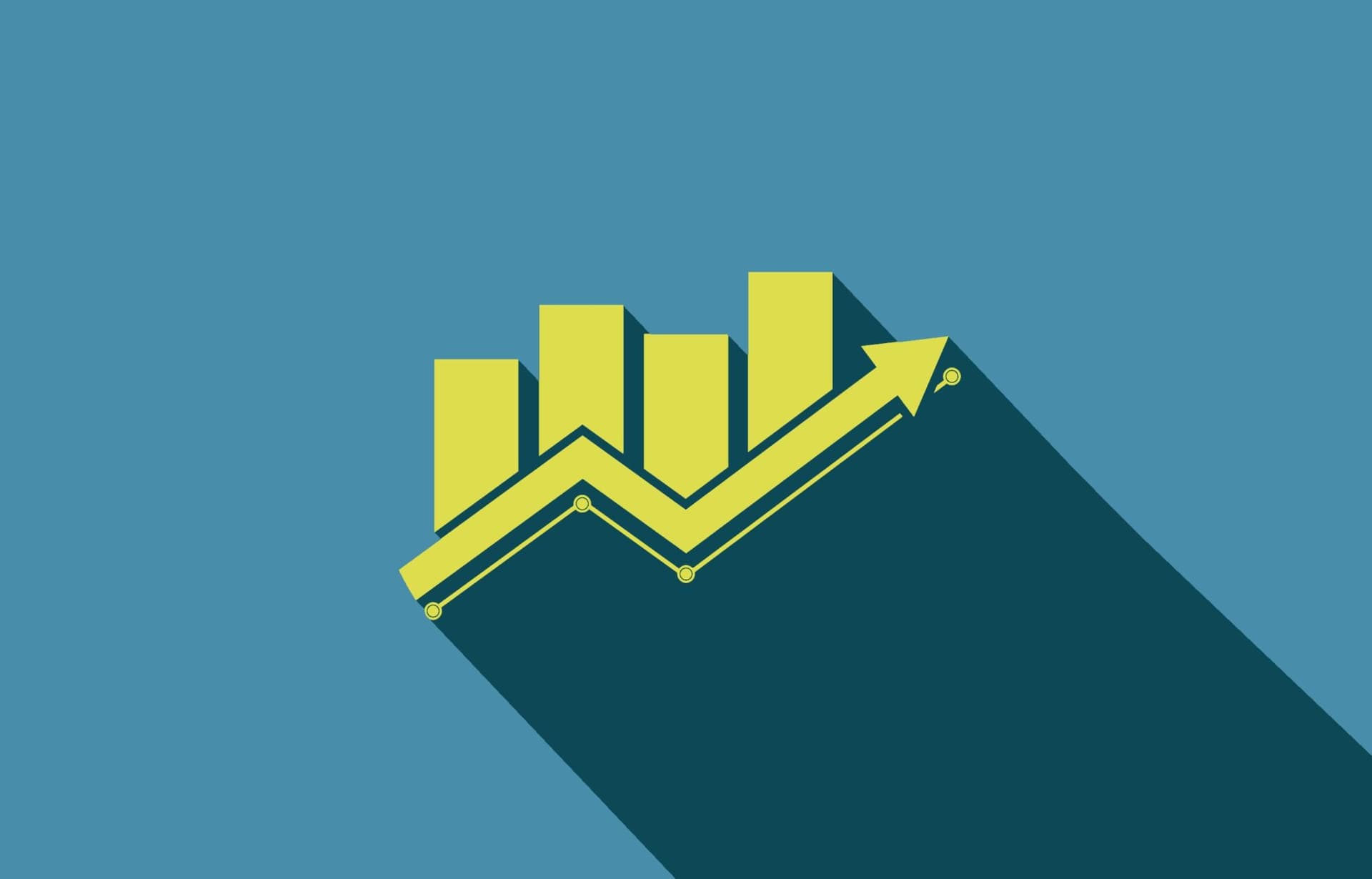 A green bar chart showing upwards growth