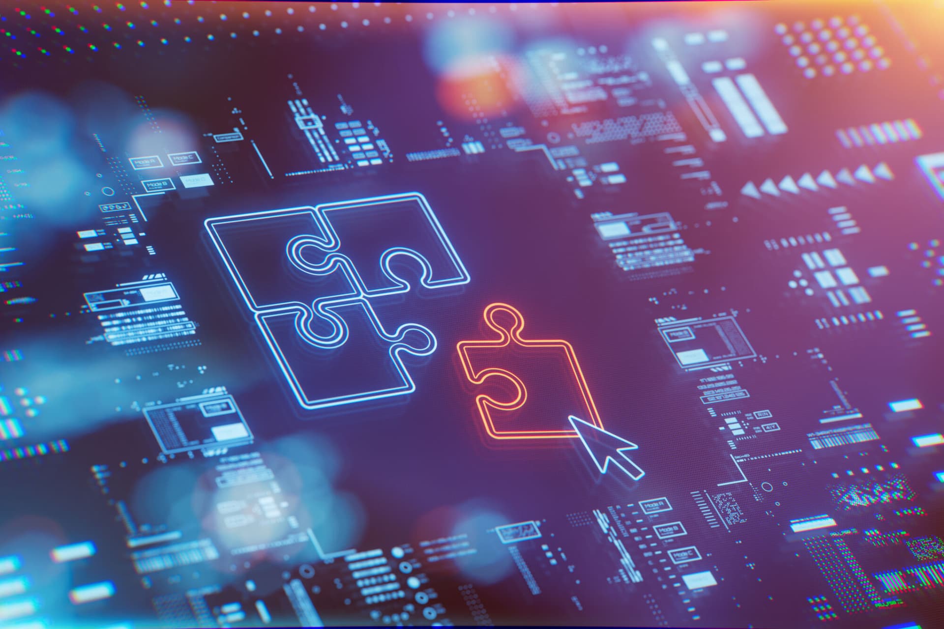 Picture of a computer screen showing a jigsaw puzzle, representing tech M&A.
