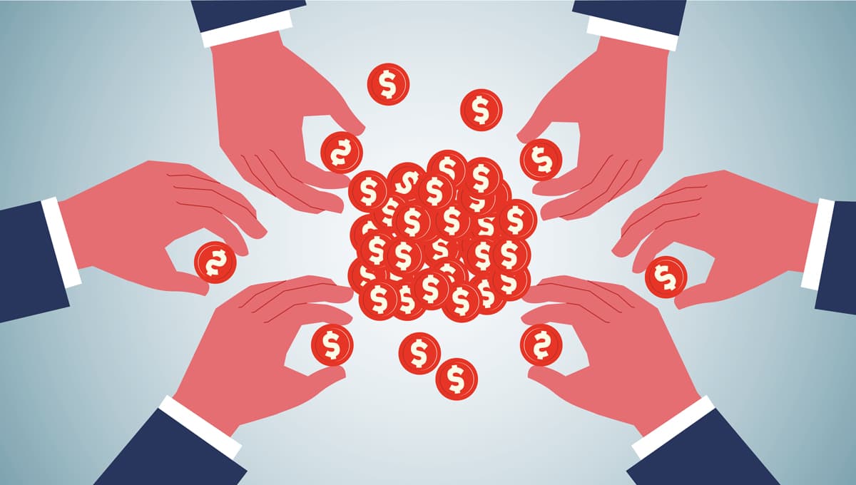 Graphic of hands reaching for coins.
