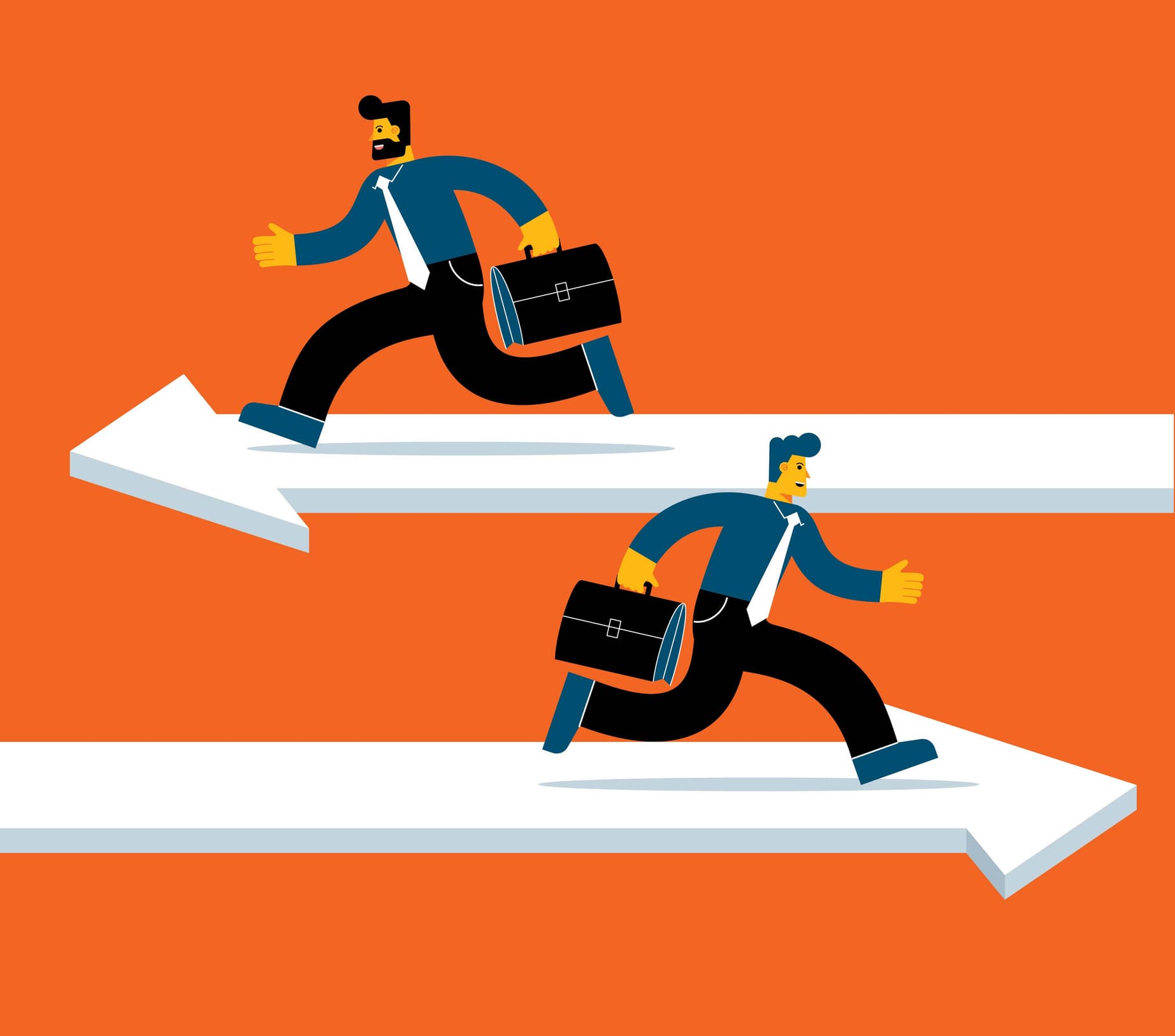 Illustration of the concept of two people taking different roads.