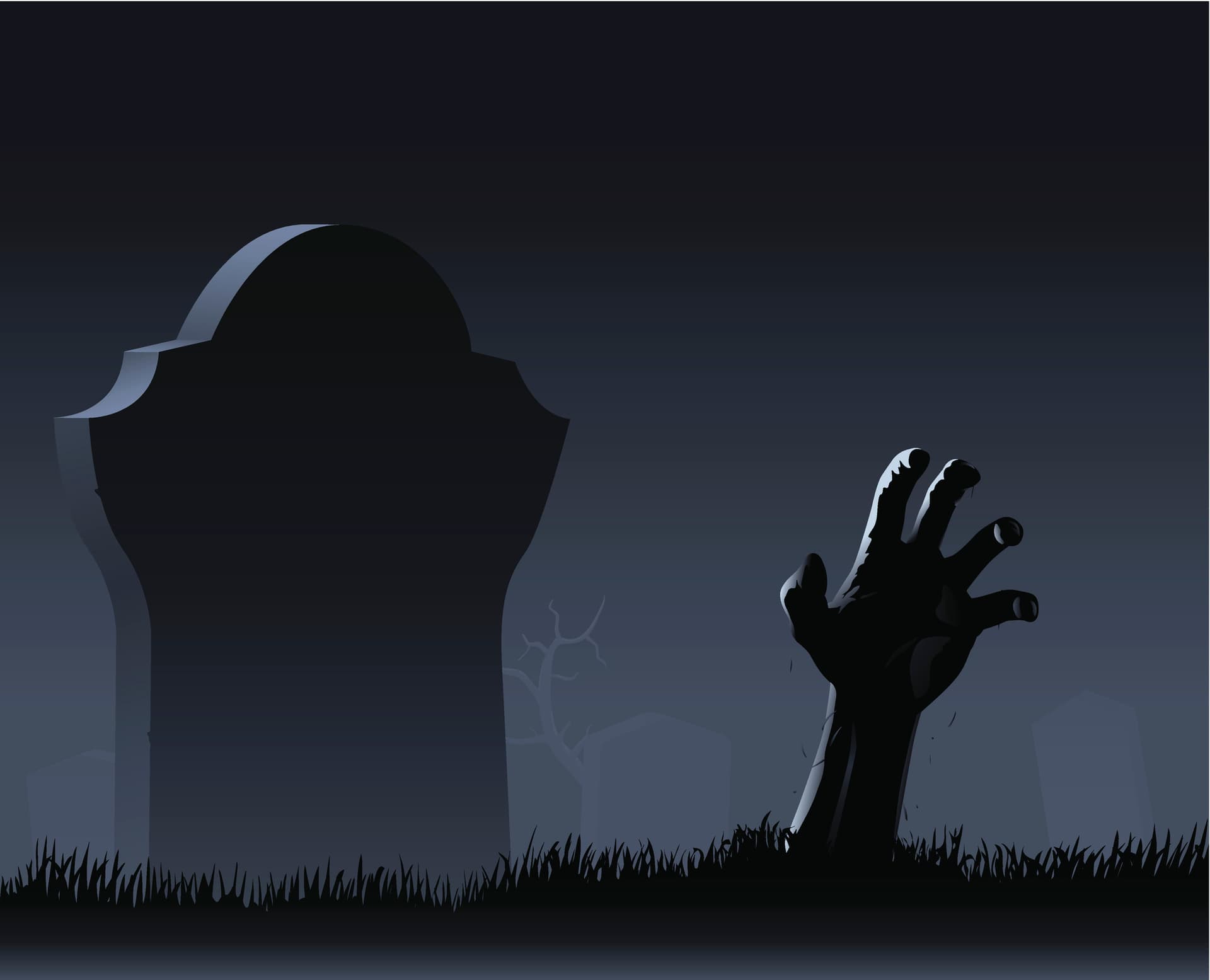 A hand coming out of a grave