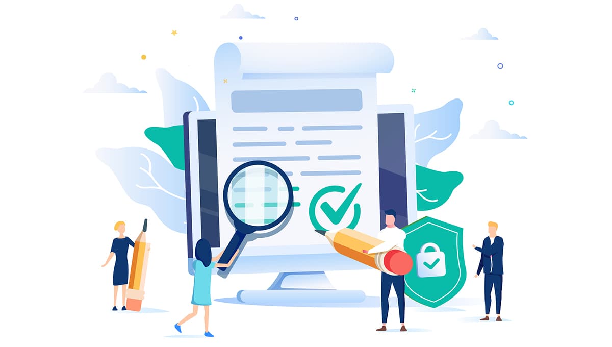 An illustration of people looking at a large checklist