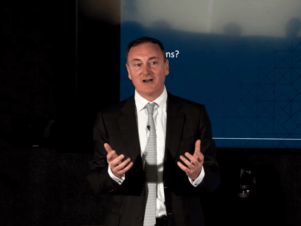 Image of Benoit Durteste, chief executive and chief investment officer of ICG, speaking at an event