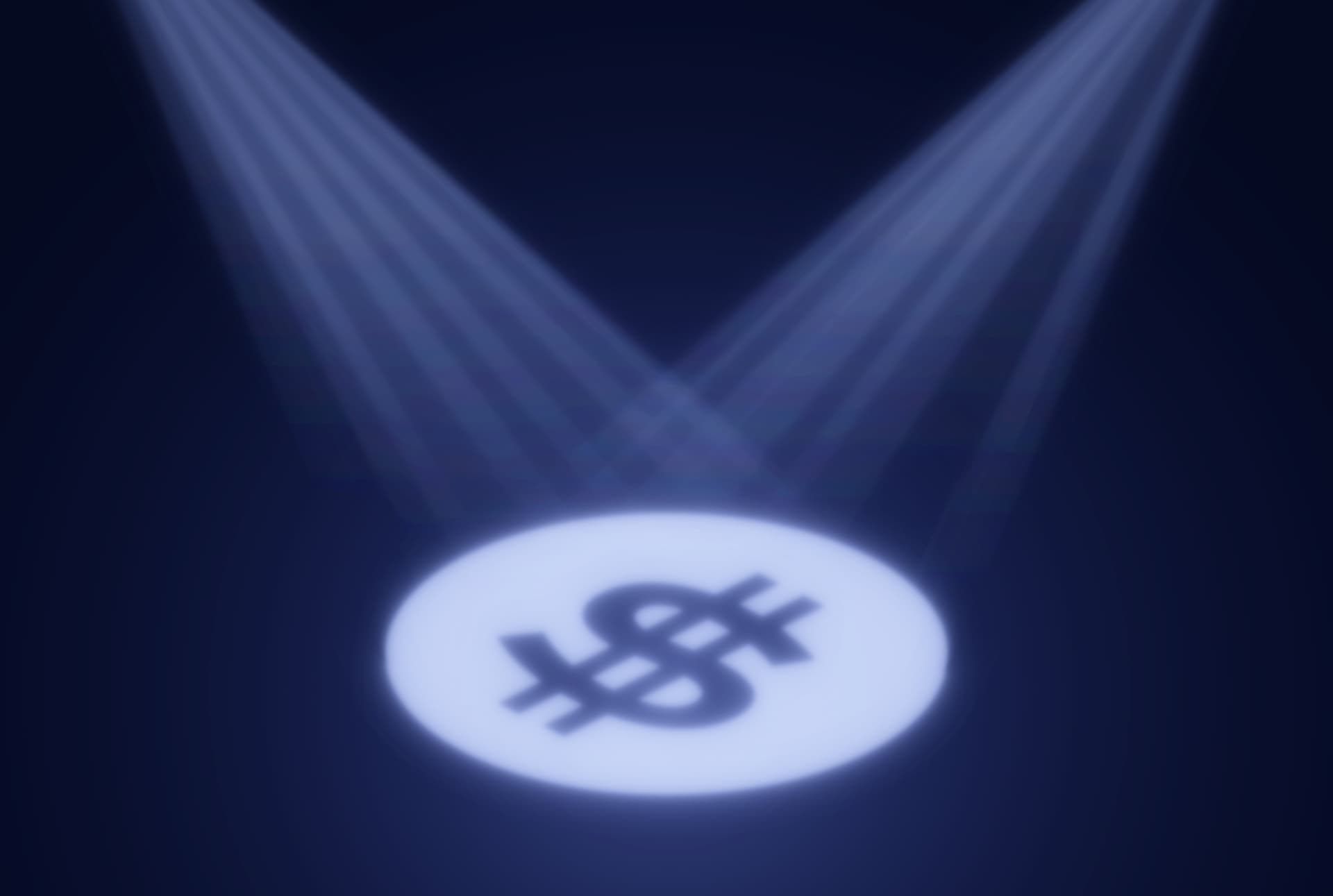 The shadow of a dollar within two spotlights