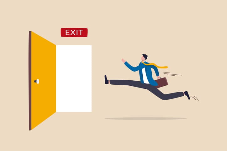 run away, quit, retreat, exit, door